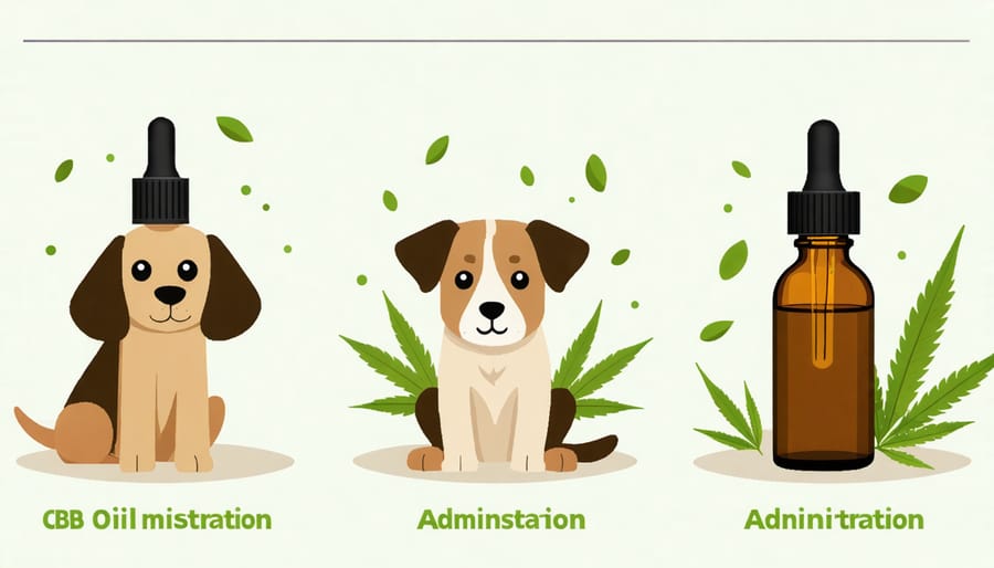 Infographic illustrating various methods for administering CBD oil to dogs, including tinctures and treats